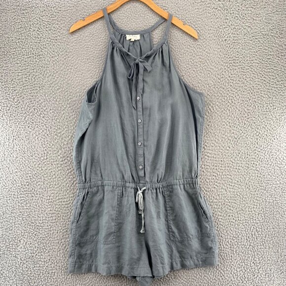 Lou & Grey Romper Womens Medium Gray Linen Halter Neck Sleeveless Pockets Tied - Picture 1 of 14